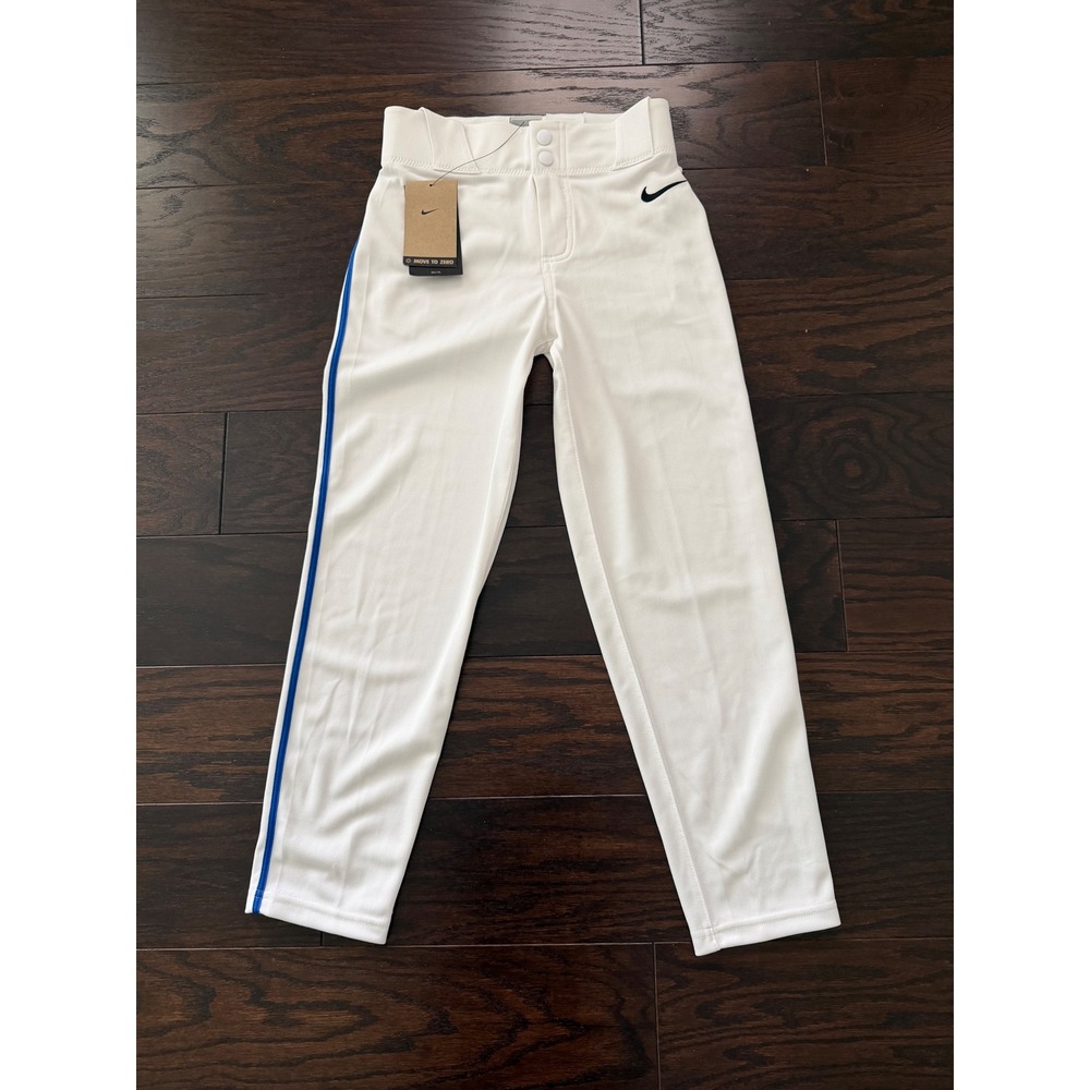 Nike Boys White Baseball Pants Blue Side Stripe DX9171-103 Youth Small NWT